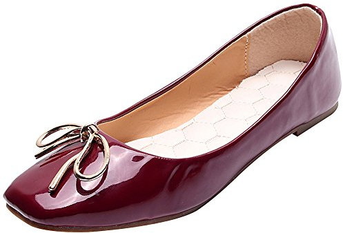 Jamron Women Lovely Bow Tie Ballerinas Comfy Square Toe Ballet Flats Slippers Pumps Dolly Shoes Burgundy SN02922 UK3.5