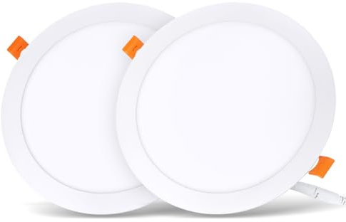 LVWIT 2x 18W Ultraslim LED Einbauleuchten, ersetzt 150W Halogen, runde Deckenleuchte mit Treiber, Neutralweiß 4000K, 1650 lm, AC 230V, Downlight/Einbaustrahler/Einbauspots (2er Pack)