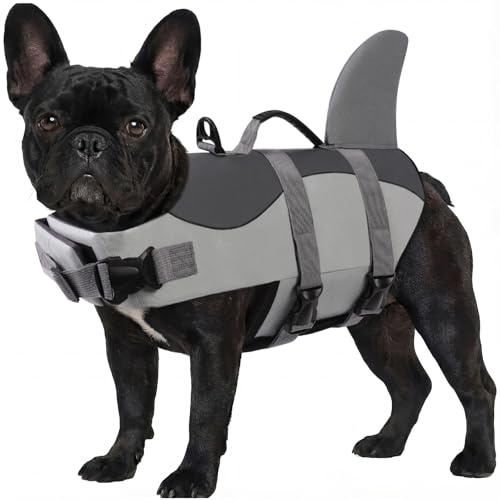 ASENKU Salvavidas para Perros XS,Chaleco Salvavidas Perro Pequeño Tiburon con Asa - Chaleco de Flotación para Mascotas con Bandas Reflectantes, Seguridad en el Agua para Natación, Paseos en Barco