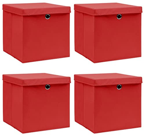 vidaXL 4X Aufbewahrungsbox mit Deckel Zusammenklappbar Spielkiste Regalkorb Faltkiste Korb Kinderbox Box Kiste Rot 32×32×32cm Stoff