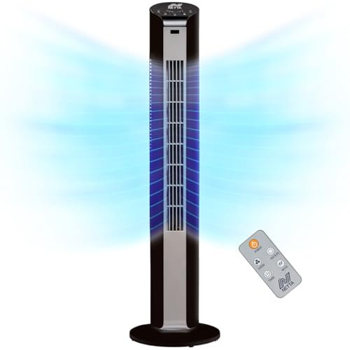 NETTA Tower Fan with Remote Control, 32 Inch Oscillating, 3 Speed Settings With 7 Hours Timer, Bladeless Floor Fan for Bedroom Living Rooms Kitchen Home Office - Black
