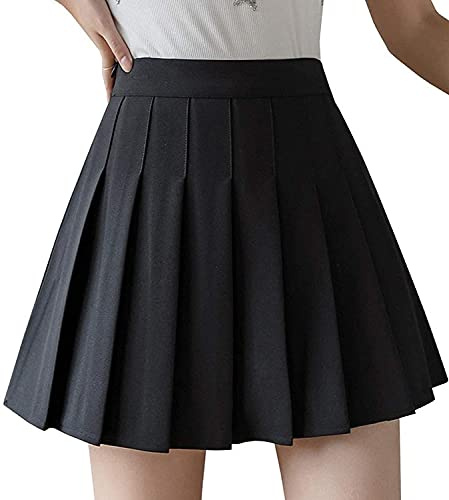scicent Black Pleated School Skirt Women Girls Short High Waist Pleated Skater Tennis Skirt School Skirt Uniform with Inner Shorts Black XL UK 8 10