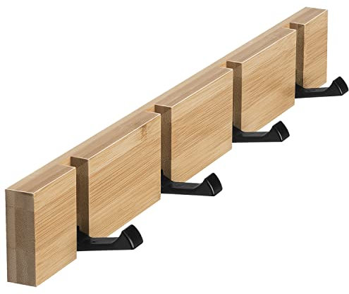 Hölzernes Garderobenhaken Wand, Garderobe Kleiderhaken Faltbare Garderobenleiste mit 4 Haken für Jacken, Mäntel, Hüte, Schals, Handtaschen