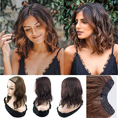 Hair Extensions Clip in Synthetic Wavy Curly Full Head U Shape Hair Wigs for Women Hair 3/4 Half Wig Topper Full Head Loose Wave Sythetic Heat Resisitant Hairpiece Extensions 5 Clips（Light brown）