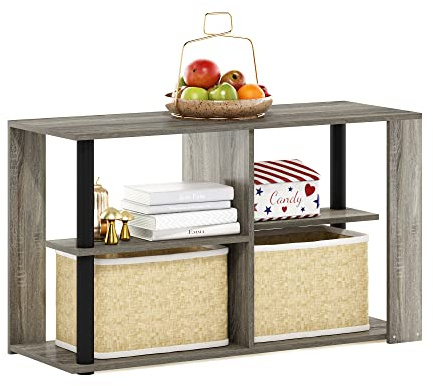 Furinno Romain Mesa de Centro con estantes, Engineered Wood, Roble Francés/Negro, 29.7 (D) x 80 (W) x 46.7 (H) cm