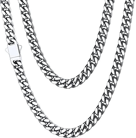 Stainless Steel Mens Cuban Link Chain, Miami Cuban Chain Necklace for Men, 5mm Wide Hip Hop Mens Jewelry, 22