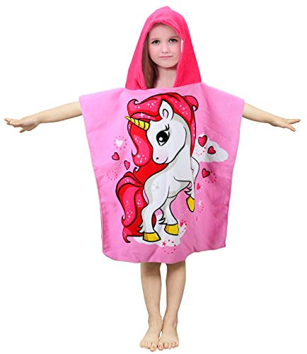 JORAKI Badetücher Kinder mit Kapuze, Mikrofaser Poncho Handtuch Kinder Strandtücher Schwimmen Pool Handtuch Badetuch Duschtücher Bademantel für Mädchen, Jungen Kleinkind 2-8 Jahre alt