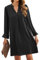 ANFTFH V-Ausschnitt Langarm Kleid Frauen V-Ausschnitt Langarm Frühling Herbst Mini Kleid Atmungsaktive Weiche Hautfreundliche Bequeme Tunika Kleid Schwarz XL