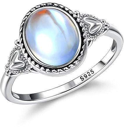 Morfetto 925 Sterling Silber Mondstein Ringe für Frauen Vintage Handgemachte viktorianische Ringe Ovaler Solitaire Ring 18 Karat Weißgold plattiert Farbwechsel Mondstein Ringe Damenschmuck Moon-8
