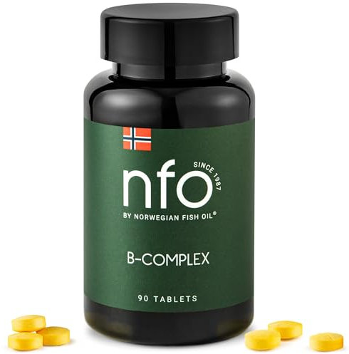 NFO VITAMIN B COMPLEX [90 Tabletten] Norwegischer natürlicher hochdosierter Vitamin B Komplex in leicht bioverfügbarer Form: B1, B2, B3, B5, B6, B9, B12. Für Männer und Frauen, Hergestellt in Norwegen