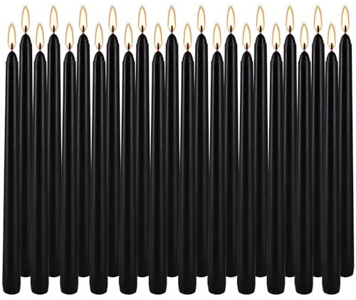 Wfmolcand Unscented Taper Candles Spell Chime Candles-for Wedding, Altar, Dinner, Rituals, Christmas, Vigil, 24 Pack Black 10Inch Taper Candle