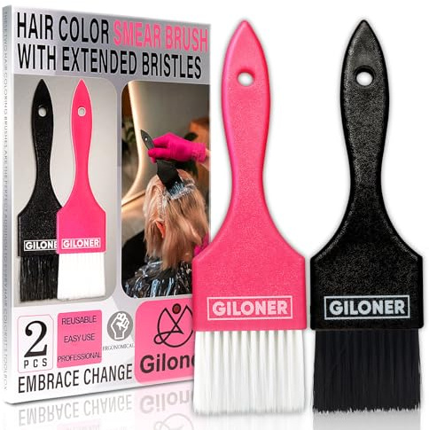 Giloner Hair Color Brush Set - 2 Pack Professional Applicator Brush for Balayage Highlighting & Root Touch Up, widened bristle area, a stiff-bristled brush for hair colorists and DIY stylists