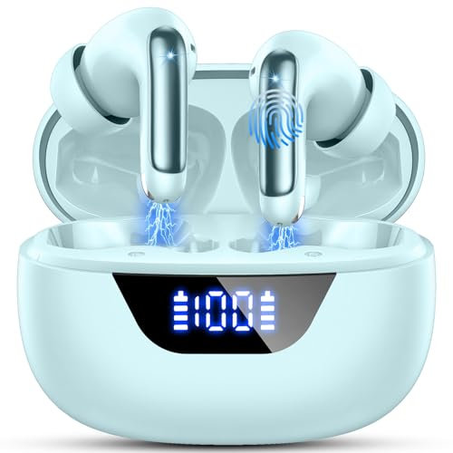 Wireless Earbuds, Bluetooth 5.4 Headphones with 4 ENC Noise Cancelling Mic, Mini Wireless Headphones in Ear Deep Bass, wireless Earphones 48H Playtime LED Display, Ear buds IP7 Waterpoof, USB-C, Green