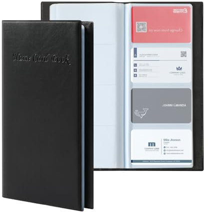 Visitenkartenmappe aus PU-Leder - Visitenkarten-Etui für Damen und Herren (Schwarz), Aufbewahrung für 400 Karten