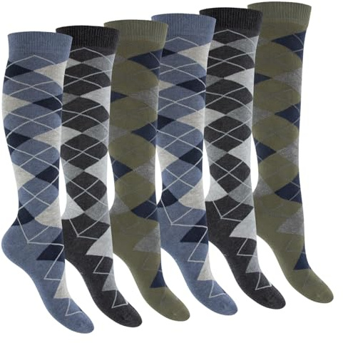 Footstar - Lot de 6 paires de chaussettes à rayures pour genoux pour femmes et hommes, denim, 43-46