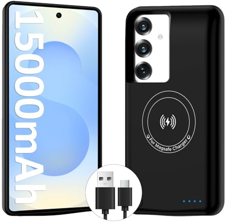 HUOBAO Battery Case for Samsung Galaxy S25/S24 (15000mAh),Fast GaN Charger Portable Powerbank Backup Charging Case for galaxy s24,Wireless Charger with 20W USB-C Cable (6.2) -Black