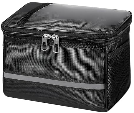 Marjoramy Cycling Front Handlebar Bag,Strap-On Saddle Pouch Storage Tube Bag with Reflective Stripe,with Clear Phone Pouch for Strap-On Saddle Pouch Storage TubeBag with Reflective Stripe(Black)