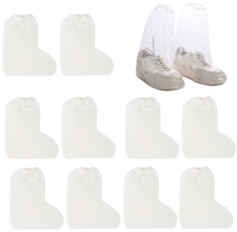 Bodeshis 10 Pairs Waterproof Shoe Covers, Disposable Plastic Overshoes for Rain & Outdoor Activities, Universal Fit Shoe Protectors with Elastic Bands for Commuting, Traveling, and Home Cleaning