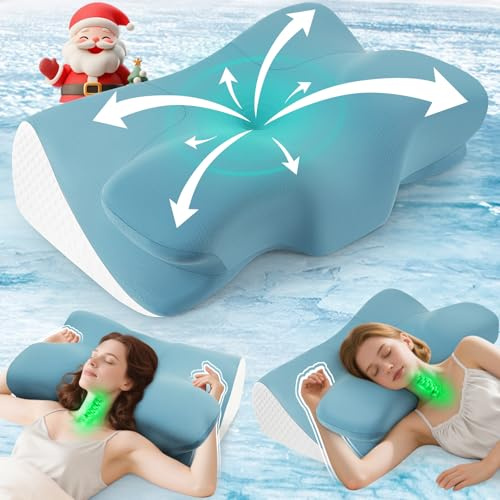 Orthopaedic Cervical Memory Foam Pillow for Neck & Shoulder Pain Relief, Contour Neck Support Pillow with Arm Rest Groove, Dual Height for Side, Back & Stomach Sleepers, Cooling Cover, 100-Night Trial