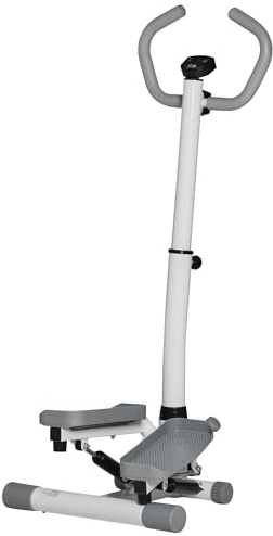 HOMCOM Stepper - Bicicleta estática con mango, para casa, pequeño, para entrenamiento de piernas y glúteos, con pantalla LCD, velocidad ajustable, metal ABS, color blanco y gris, 55 x 53 x 118-128 cm