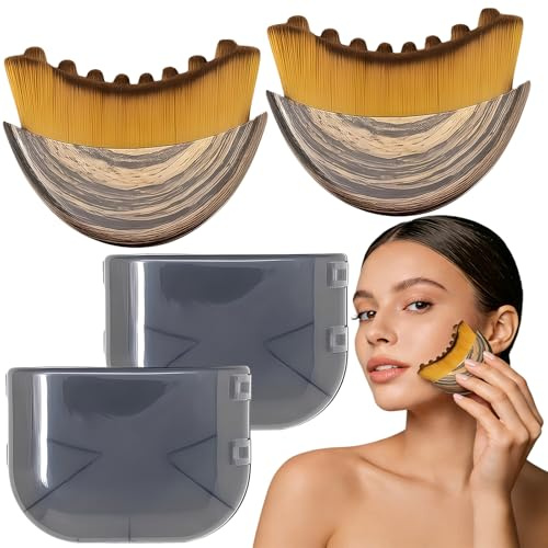 2 PCS Lymphatic Drainage Face Brush for Dry Brushing, Chin & Jawline Sculpting - Ergonomic Design Reduces Puffiness & Relieves Facial Fatigue