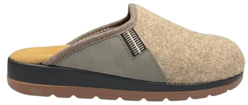 VIRGO FIRENZE Pantofole Uomo Invernali Made in Italy in Vera Pelle e Lana - Suola Flexis Antiscivolo - Comfort e Qualità Artigianale Italiana, Fango, 43