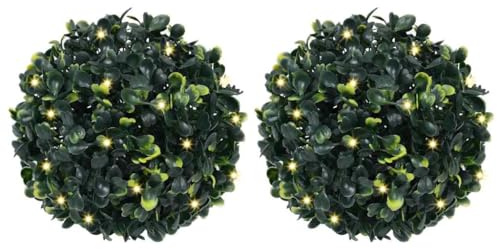INLIFE Boules de buis artificielles avec lumières LED 2 pcs Vert 22 cm-3335895