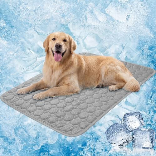 AZVFLY Cooling Blanket Dog Washable Cooling Blanket Cats: Non-Toxic Cooling Pad for Pets Foldable Cooling Mat Dog Sleeping Places & Furniture for Dogs in Summer (100 x 70 Grey)