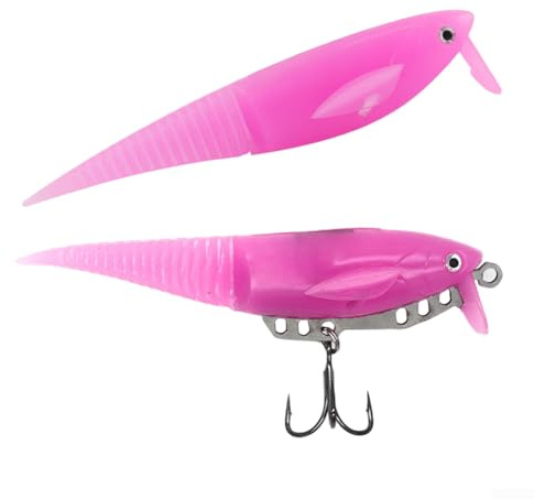 Señuelo Minnow, paquete de 2 cebos suaves, alas ajustables que flotan hundimiento, cola de pez TPE realista, acción de natación en forma de S para pesca de lubina, perca negra (rosa brillante)