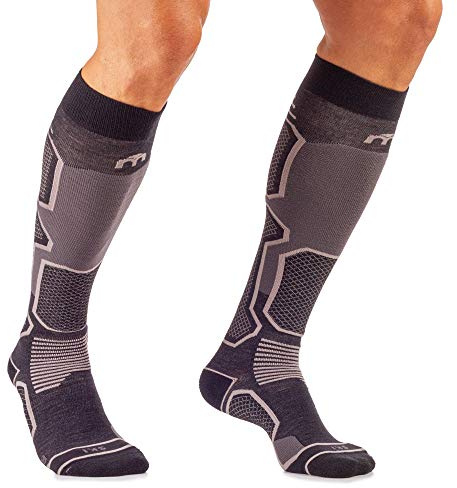 MICO CHAUSSETTES de SKI Medium, 100% Fabriquée en Italie, en Laine + Fibre LYCRA, Haute Performance, Ultra-Légere, Unisexe, pour Homme et Femme, Sportive, en Couleur Grise/Noire