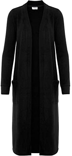 Noisy may Langer Einfarbiger Cardigan Langarm Basic Stretch Strick Jacke mit Vordertaschen NMCITY, Farben:Schwarz,Größe Damen:L