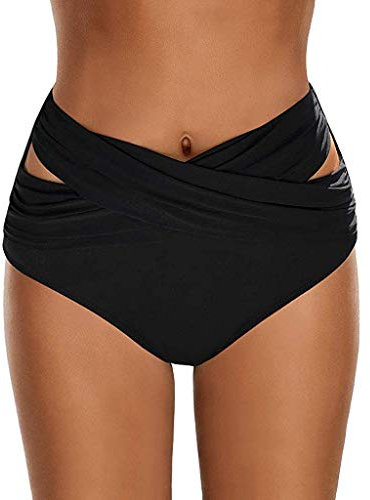 Lazzboy Bikinihose Damen Bikini Hose Slip Unterteil Bikinislip Frauen Hohe Taille Geraffte Bottoms Bauch Kontrolle Badeanzug Slips Hosen(Schwarz,2XL)