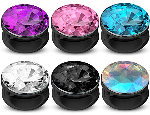 Frienda 6 Pieces Plastic Disco Crystal Phone Grip Collapsible Crystal Phone Grip Holder Adhesive Foldable Expanding Finger Stand Holder Kickstand for Smartphone and Tablets(Eye-catching Colors)