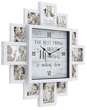 Unknown1 White Farmhouse Shabby-Chic Memories Picture Frame Collage Wall Clock Plastic