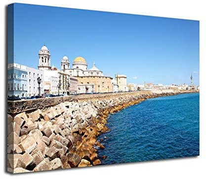 Desconocido Cuadro Lienzo Canvas Bahia de Cadiz Dia Soleado Andalucia España Mar Playa – Varias Medidas - Lienzo de Tela Bastidor de Madera de 3 cm - Impresion en Alta resolucion (60, 40)