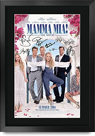 HWC Trading Póster de la película FR A3 Mamma Mia! Meryl Streep, Pierce Brosnan Gifts impreso con autógrafo firmado para fanáticos de la película, enmarcado A3