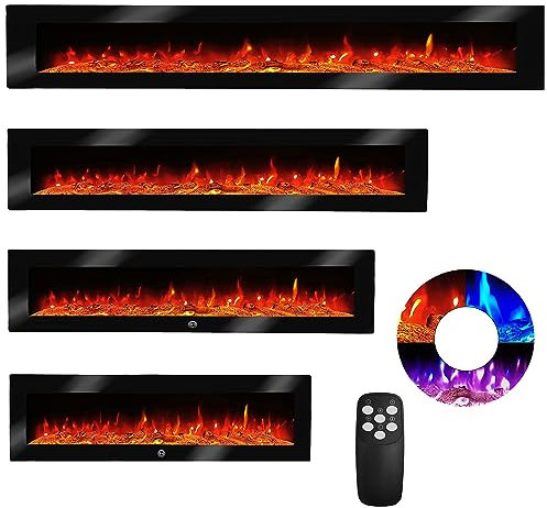 Elektrokamin Wandkamin Luna 180cm mit LED Flammensimulation - Farbwechsel - inkl. Fernbedienung, Timer & Dimmer Max.1800 Watt - Elektrischer Kamin Heizung Heizlüfter Glasfront