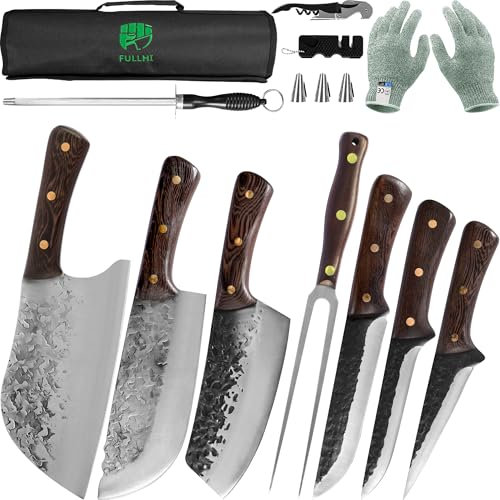 12pcs Metzgermesser Set Hand geschmiedetes Kochmesser Boning Messer mit Hülle High Carbon Stahl Schnitzen Messer Fisch Messer Chef Messer für Küche, Camping, BBQ