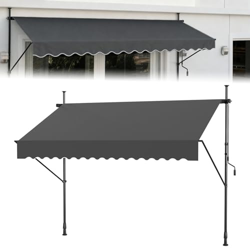 ACXIN Tenda da sole a morsetto per balcone, resistente ai raggi UV, regolabile in altezza, retrattile, con manovella, regolabile in altezza, senza foratura, in poliestere, 350 x 120 cm, grigio scuro