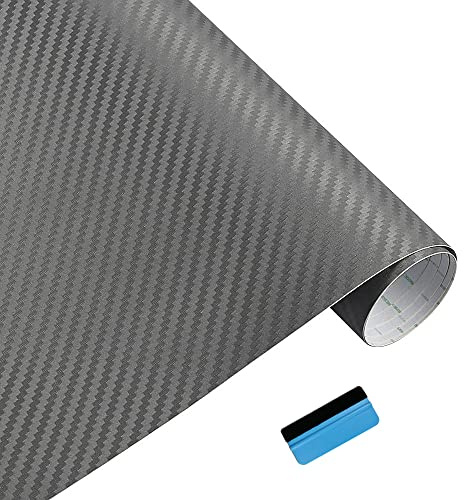 NewL 3D Carbon Fiber Vinyl Wrap Roll with Air Release Bubble Free Adhesive Film Contain Installation Tools (Gray, 30cm x 150cm)