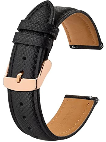 BISONSTRAP Watch Straps with Quick Release, Texture Leather Watchbands for Men Women, 22mm, Black, Rose Gold Buckle