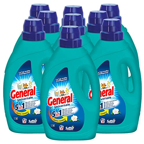 9x detersivo liquido General Universale 5in1 per Lavatrice 28 Lavaggi - 9 Flaconi da 1,26L ciascuno