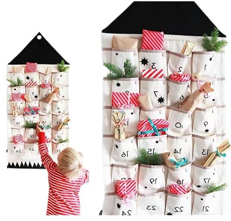 MASINIES Adventskalender aus Stoff, Adventskalender, Ornament, Weihnachten, befüllbar, Adventskalender, leer, Adventskalender, Zuhause, Wandbehang, Dekoration