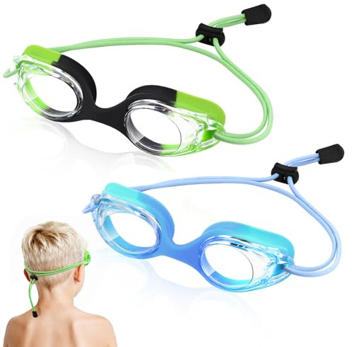 Vvinca Kids Swim Goggles 2 Pack, Bungee Strap No Hair Pulling, Anti Fog Waterproof Goggles for Boys Girls Youth Ages 3-14, Soft Silicone Seal for Pool Beach, Toddler Swim Accessories