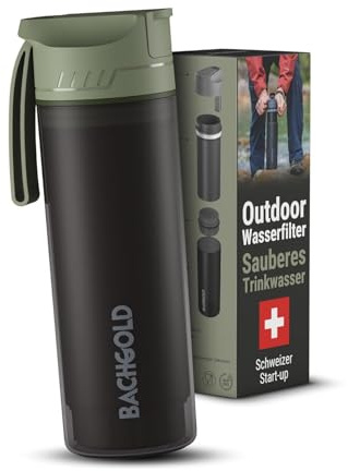 Bachgold Gourde Filtrante eau potable, capacité de filtration 1500L I Élimine 99,99 % des bactéries, microplastiques et chlore I Fiable en situation de blackout et de crise, Vert 500ml