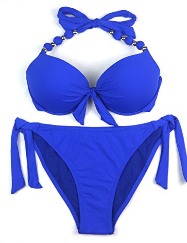 EONAR Bikiniset för kvinnor på sidan avtagbara badkläder push-up bikinitopp med nackstöd, blå, M