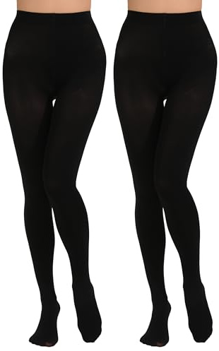 Paralinda 2 Pairs Women's Solid Color Tights 80D, Soft Opaque Microfiber Tights (Black, S/M)