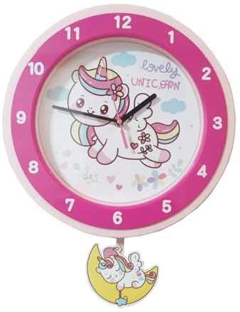 SYOYUEX Wall Clocks,Learning Time Clock,Colorful Clock Face Silent Clocks,Clear Digital Wall Clock (Rainbow Cute Unicorn)