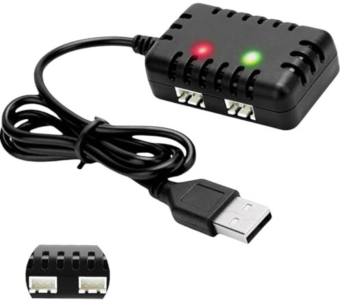 BaiWeiDun 7.4V Lithium Battery 1 to 2 USB Charger Cable With XH-3Pin Plug Universal Compatible RC Car RC Plane RC Tank RC Boat and Other Remote Control Toys For 7.4V 2S Lipo Battery (1)