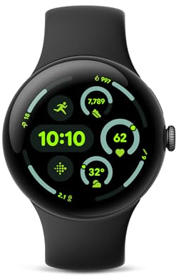 Google Pixel Watch 3 (45mm) 2024 Model - Android Smartwatch, Heart Rate Tracking, Fitbit Advanced Running, Fitness Insights, 24-Hour Battery - Matte Black Aluminum Case - Obsidian Band - Wi-Fi